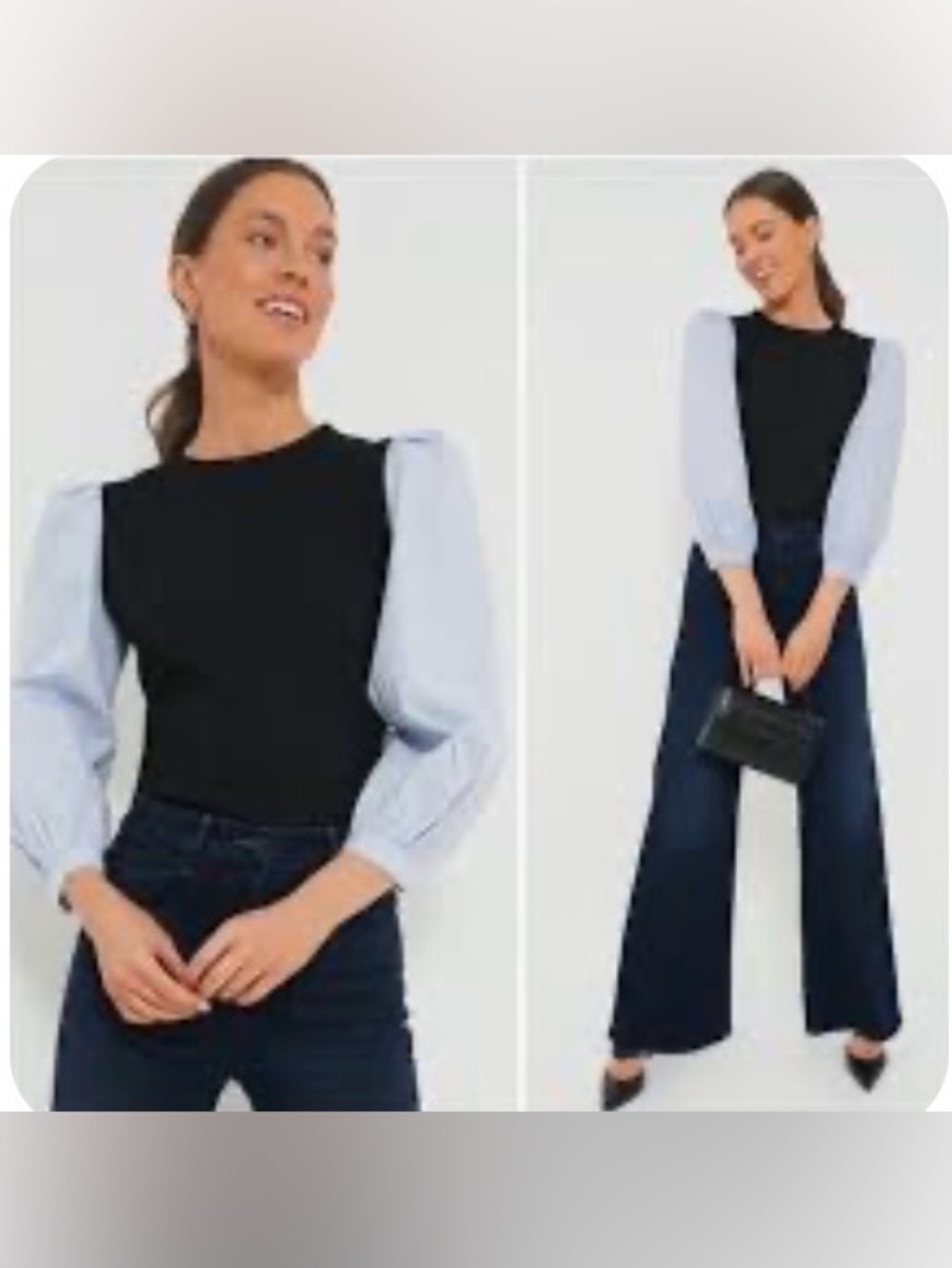Tuckernuck Black Top with Light Blue Balloon Sleeves